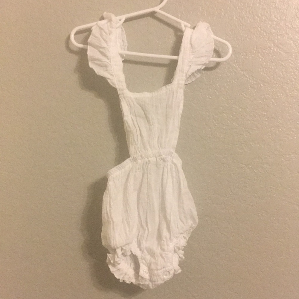 White Baby Girl Flutter-Sleeve Romper: 12 Months